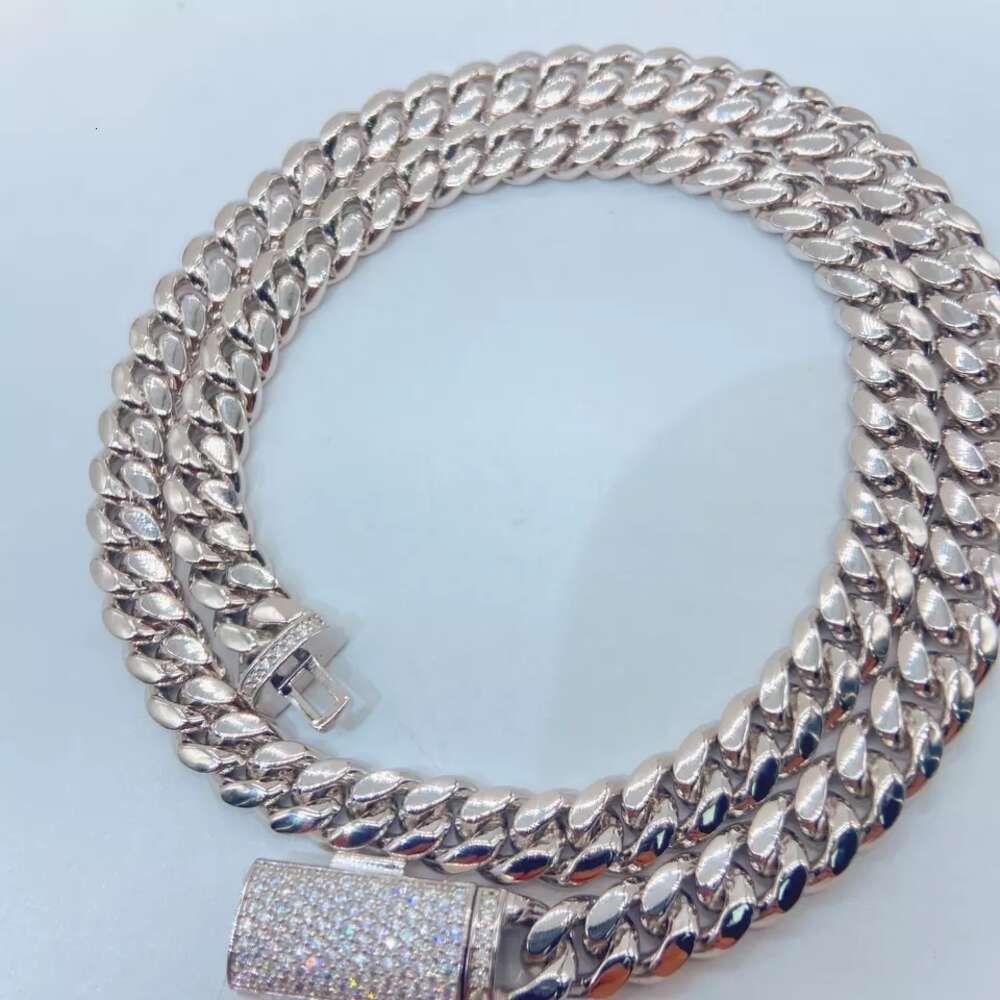 Ready to Ship Moissanite Clasp Lock 8mm Cuban Miami Link Sterling Silver Plain 925 Chain Necklace