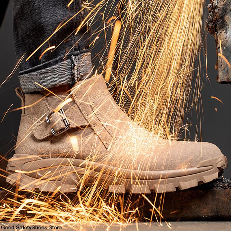 Anti-Scalding Welder Anti-Smash Shoes Male Steel Toe Men Suede Work Snekaers Safety Boots acb8