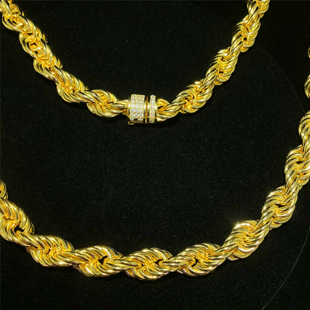 Fine Jewelry Hip Hop Gold Rope Chain Moissanite Cuban Links 9mm Iced Out Round Diamond Lock Silver Necklace
