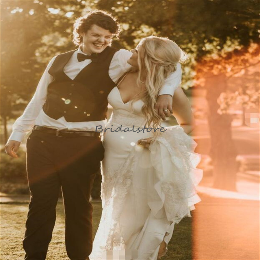 Gorgeous Mermaid Wedding Dresses 2024 Appliques Lace Farm Country Boho Bride Dress Elegant Backless Korean Gatsby Bridal Gowns Fairy Charming Bohemian