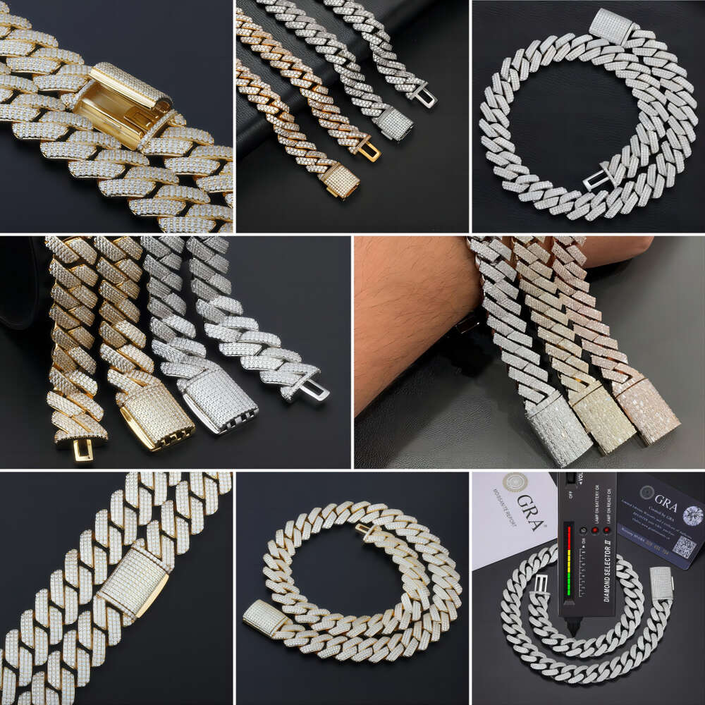 Hip Hop Style Women Men 925 Sterling Silver Accessories Moissanite Diamond Fine Jewelry Monaco Chain Miami Cuban Link Chain