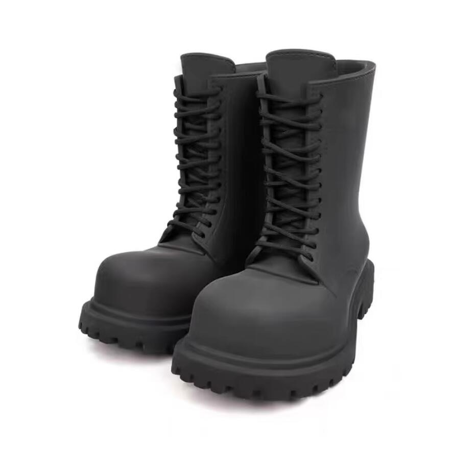 2023 Men's Full Eva Black Army Boots Round Big Toe Thick Sole Casual Stage Shoes Male Lace-up Chelsea Footwear Luxury Designer