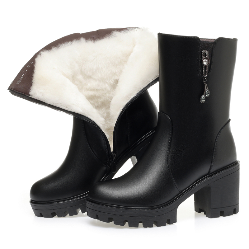 AIYUQI Women Snow Boots Wool Warm 2024 New Genuine Leather Women Winter Boots High Heel Large Size Casual Women Half Boot