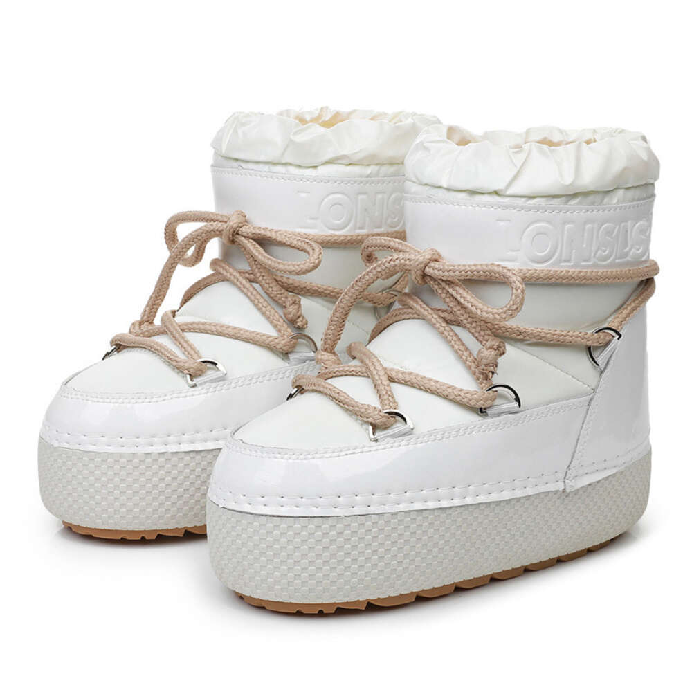 Brand Design Lace-Up Snow 2024 Winter Women Platform Non-Slip Waterproof Leather Ski Female Thick Warm Cotton Boots