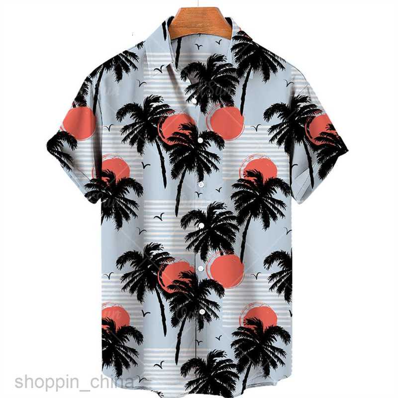 Men's Casual Shirts New Men's Short sleeved Shirt Large Size 3D Digital Red Tree Print Summer Shirt tops