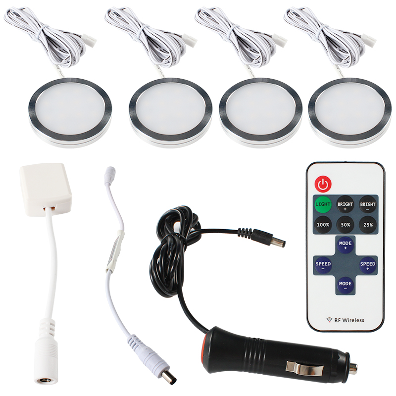 HEYRV 4 PCS 6 PCS 12VDC 2.5 W 60mm Super Thin Round Multiple Remote Control Ceiling LED Interior Lights Kit Trailer Van Camper