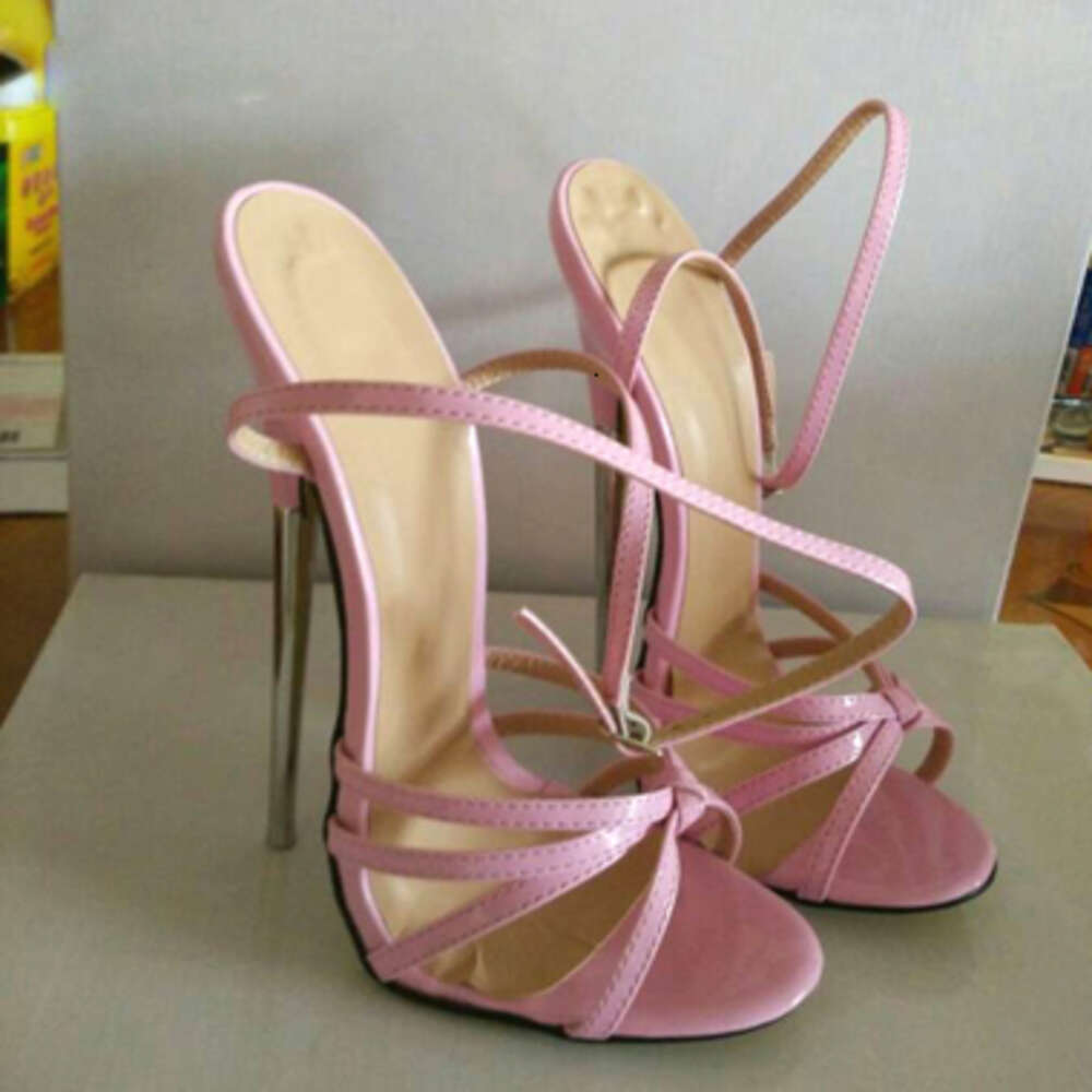 Sexy 16Cm Unisex Slick Stiletto Heels, Metal Ankle Strap Pointed Toe Women Sandals