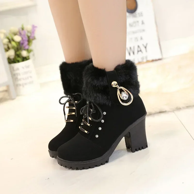 Suede Winter Designer Heels Shoes for Women 2023 New Short Plush High Platform Ankle Boots Elegant Botas Mujer 28ec