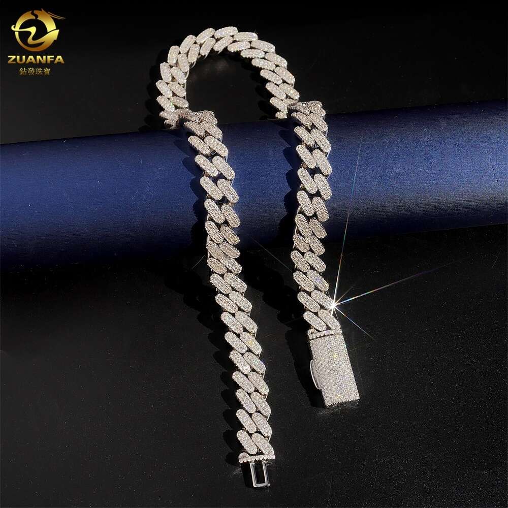 Wholesale Jewelry Factory in Panyu S925 Sterling Silver Prong Set Hip Hop Iced Out Vvs Moissanite Diamond Cuban Link Chain