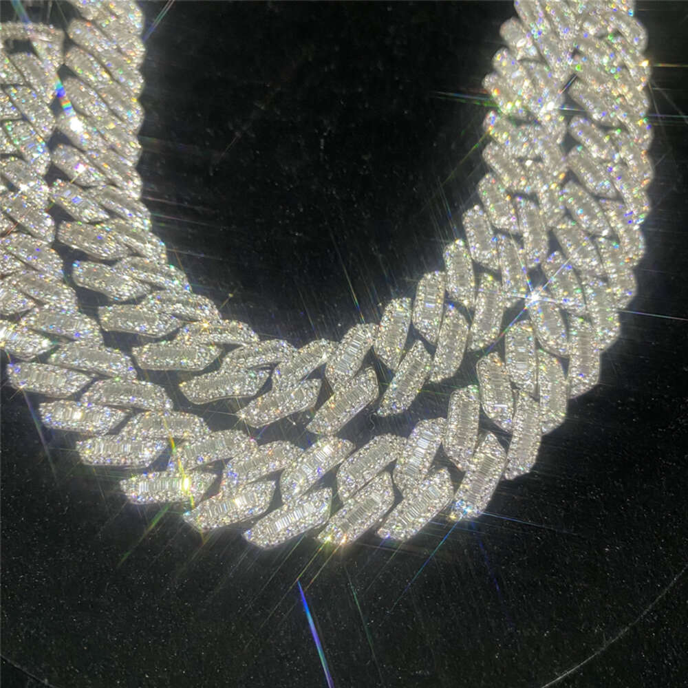 Custom 15mm Vvs Moissanite Baguette Diamond Thick Cuban Link Chain Iced Out Hip Hop Rapper 925 Silver Necklace Men Bracelet