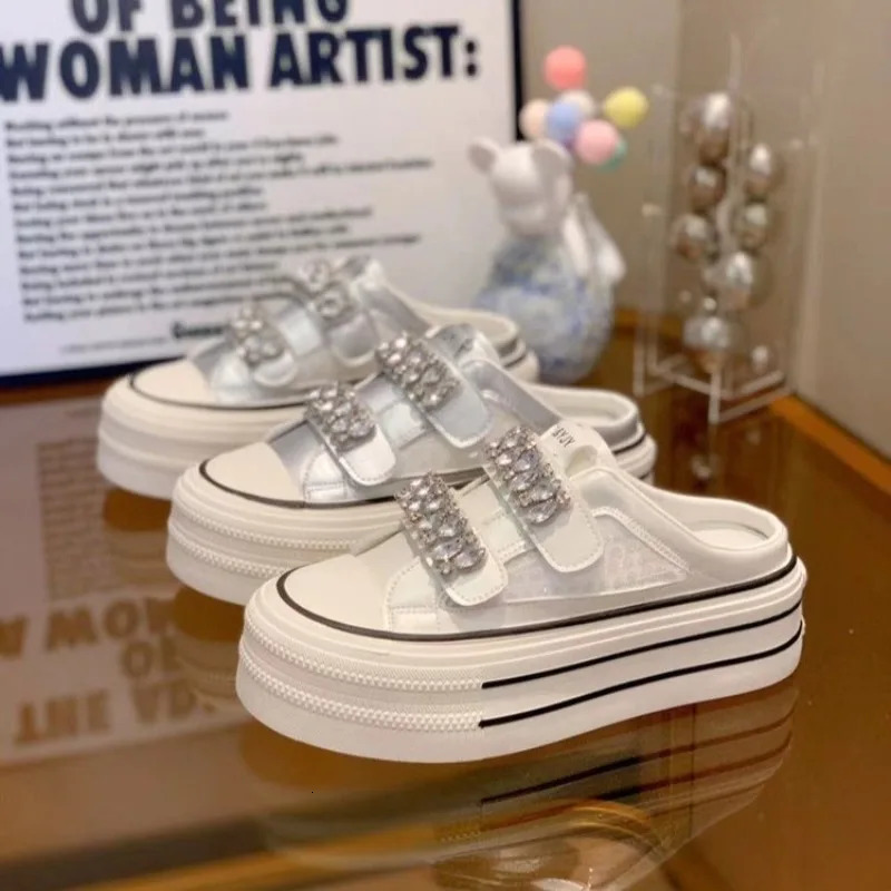 Crystal Platform Womens Slippers Flat Shoes Sports Shoes 2024 Dresigner Summer Leisure Mule Walking Drone Zapatos Comfortable Sports Shoes 240611