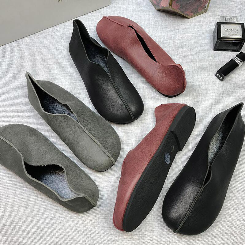 Moccasins Mother Loafers Soft Ballet Flats New Shallow Handmade Retro Casual Female Comfortable Genuine Leather Shoes