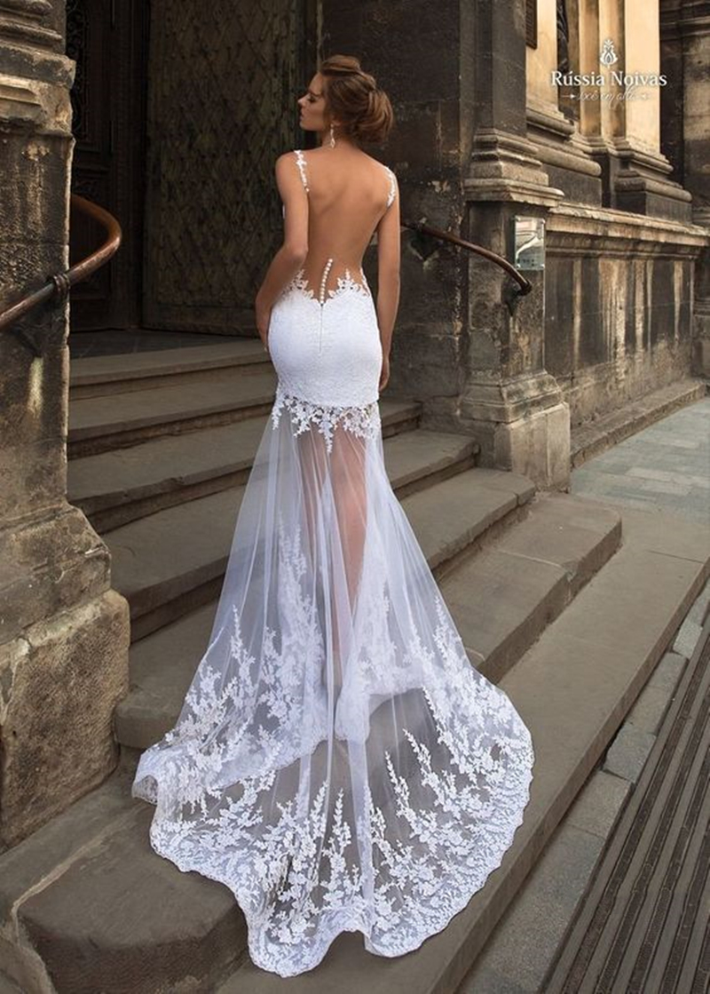 Sexy Backless Beach Mermaid Wedding Dresses With Detachable Skirt 3 In 1 Charming Long Bridal Gowns Lace Appliques Sleeveless 2024 Summer Illusion Ves