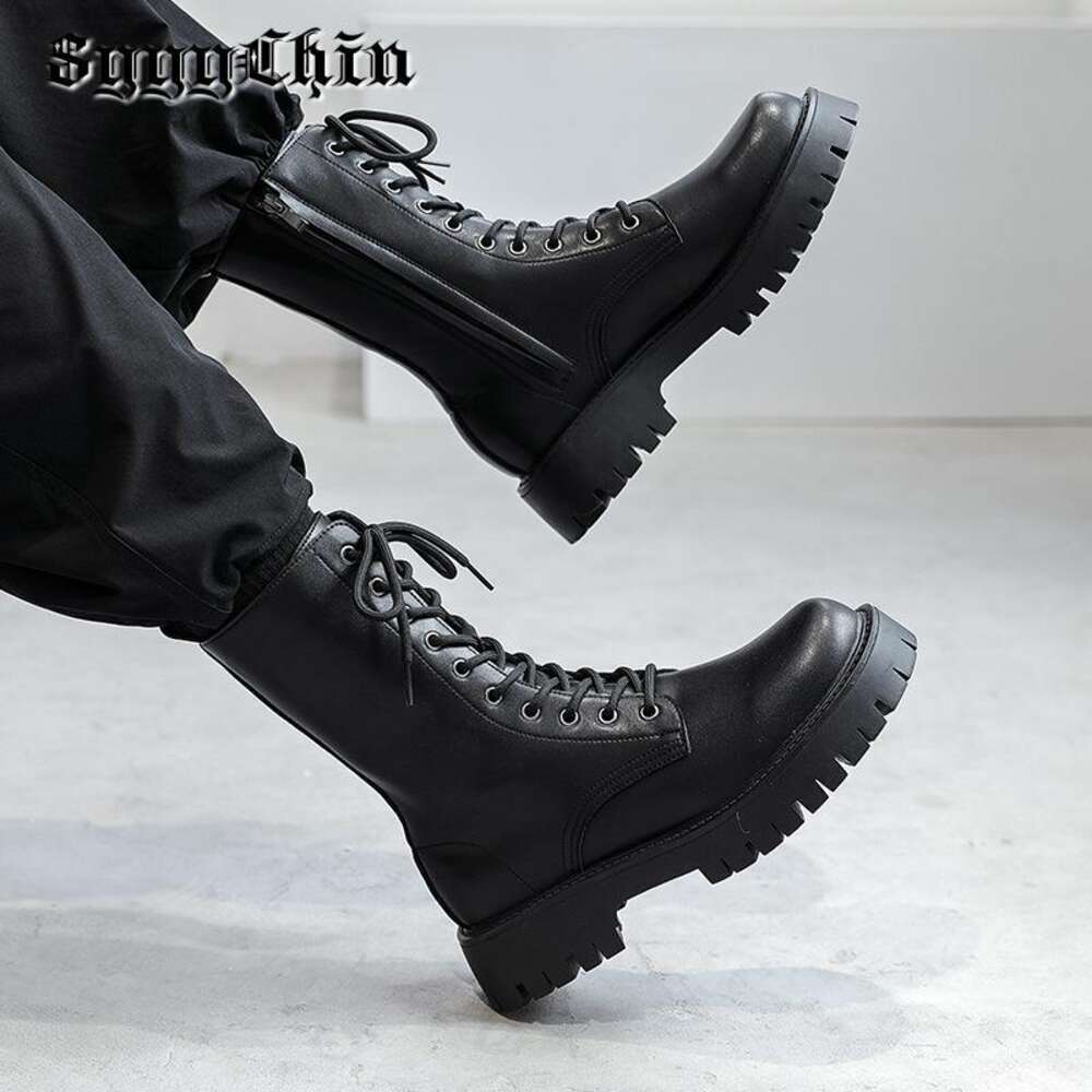 Autumn Women Men Boots Motorclcle Platform Lace-Up Ankle Mid-Calf Lady Female Male Fashion Desigh Unisex Fleece Warm Shoes