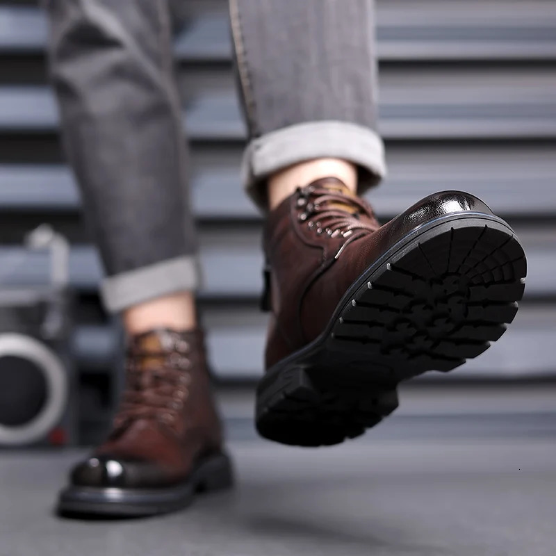 Business Office ankle Boot men Casual Mens Shoes lace up fashion Genuine Leather Autumn Winter Upscale Fashion for 240611