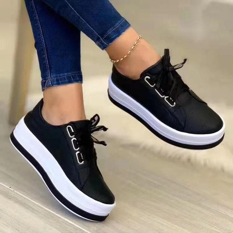 Women Sneakers Platform Shoes PU Leather Patchwork Casual Sport Shoes Ladies Outdoor Running Walking Shoes Zapatillas Mujer 240612