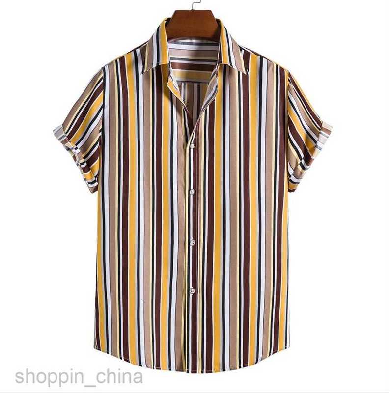 Men's Casual Shirts Direct new male loose oversized striped short sleeved shirt digital printed top tops