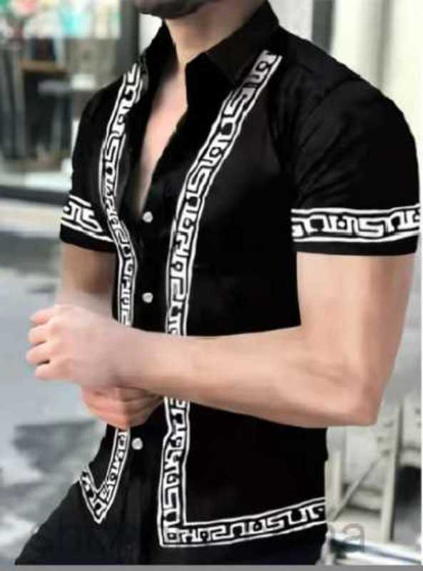 Men's Casual Shirts New men's striped short sleeved shirt top size fashionable loose collar printed shirt tops