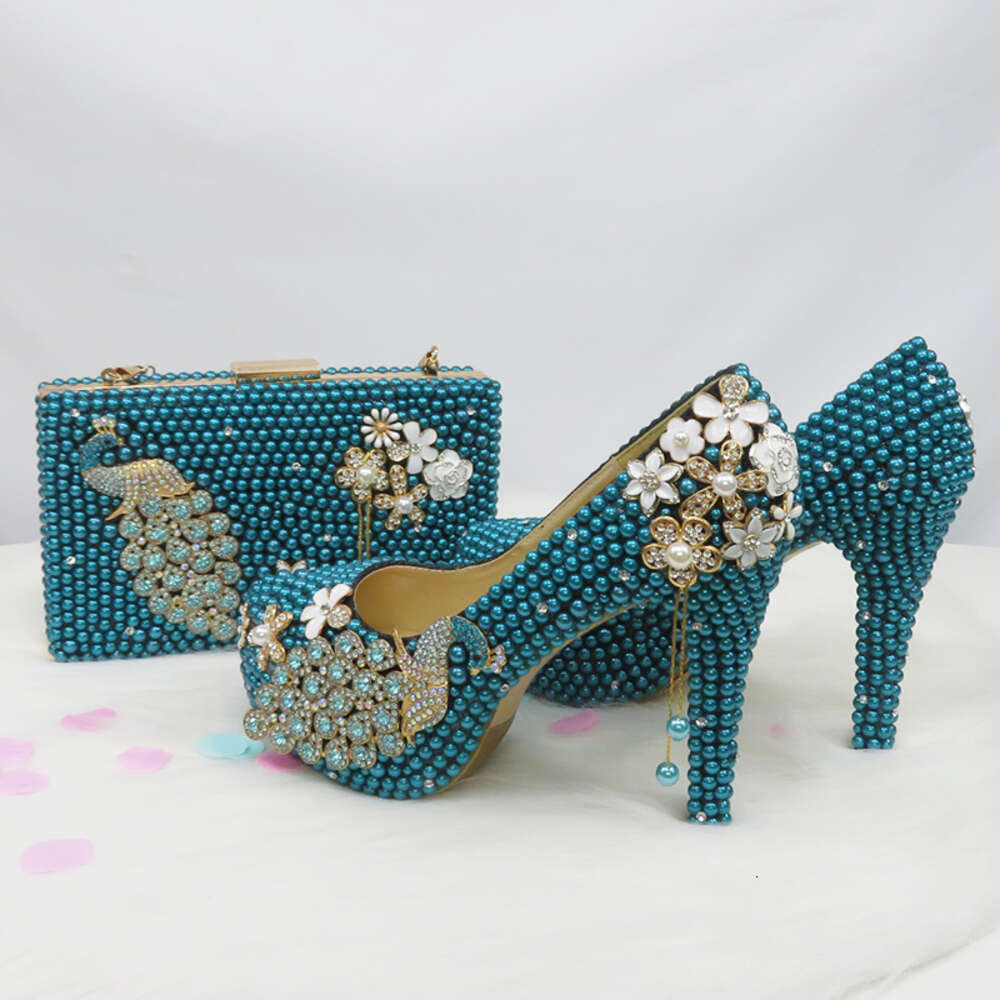 New Arrival Pea Royal Blue Pearl Diamonds Woman's Party/Wedding Pumps High Fashion Rhinestone Bride Shoes Women