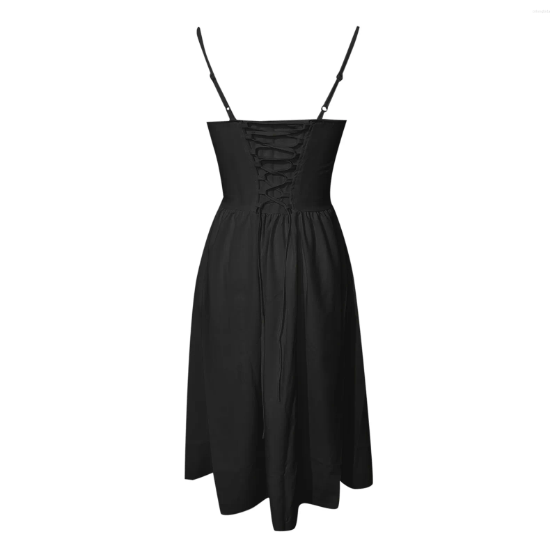 CNLONGBIDA Casual Dresses Sexy Corset Dress For Women Lace-Up Backless Homecoming Strap Sleeveless High Waist Black Party