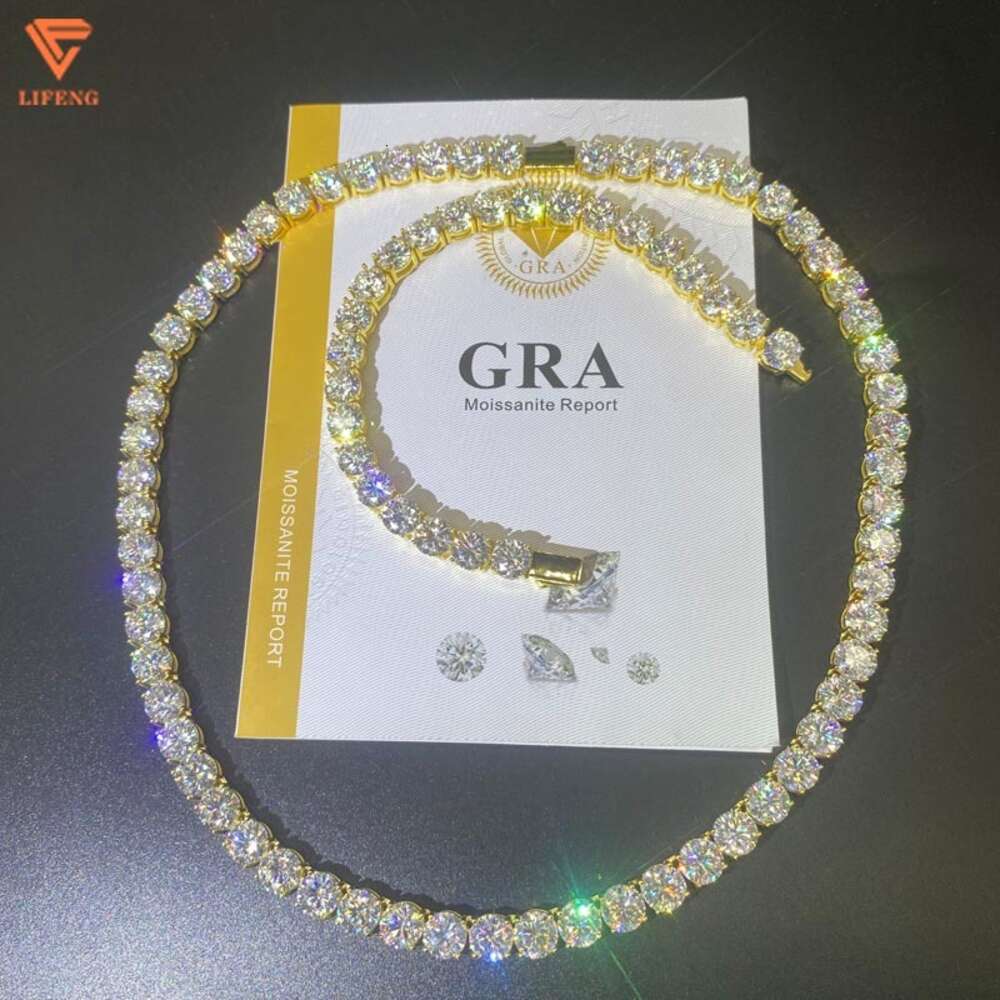 Lifeng Jewelry 925 Silver 18k Gold Plated Tennis Chain Iced Out 8mm d Vvs Moissanite Tennis Link Chain Necklace Set Bracelet
