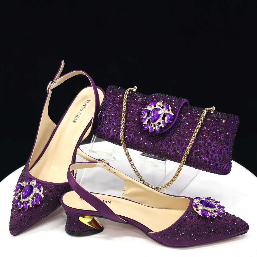 Doershow Hot Selling Purple Shoes Bags To Match Italy Pumps Italian Matching Shoe And Bag Set For Party Hty1-21