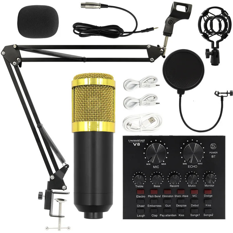 V8 Professional Sound Card Streaming Live Broadcast Podcast Recording Studio Equipment Voice Changer Audio Interface SoundCard 240603