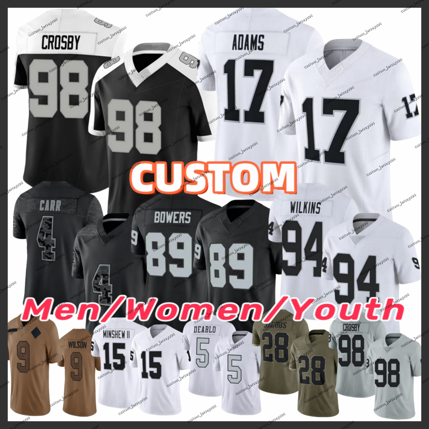 17 Davante Adams Football Jersey Brock Bowers Maxx Crosby Bo Jackson Michael Mayer Charles Woodson Aidan O'Connell Jakobi Meyers Gardner Minshew II Robert Spillane