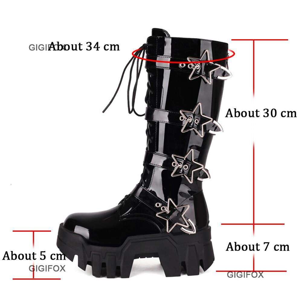 GIGIFOX Platform Wedges Knee High For Women Chunky Heel Fashion Punk Motorcyle Boots Goth Gothic New Rock Shoes Winter