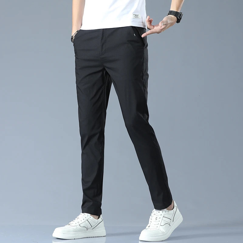 Slim Fit Casual Pants Men Lightweight Classic Straight Trousers for Men Breathable Cotton Joggers Business Solid khaki Pants 240530