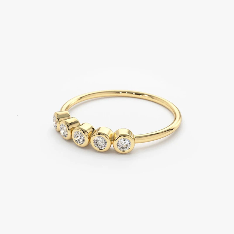 Lnngy 3MM Bezel Ring Certified Original 925 Sterling Silver 5 Stones Wedding Band For Women Laidies Sparkling Jewelry 240530