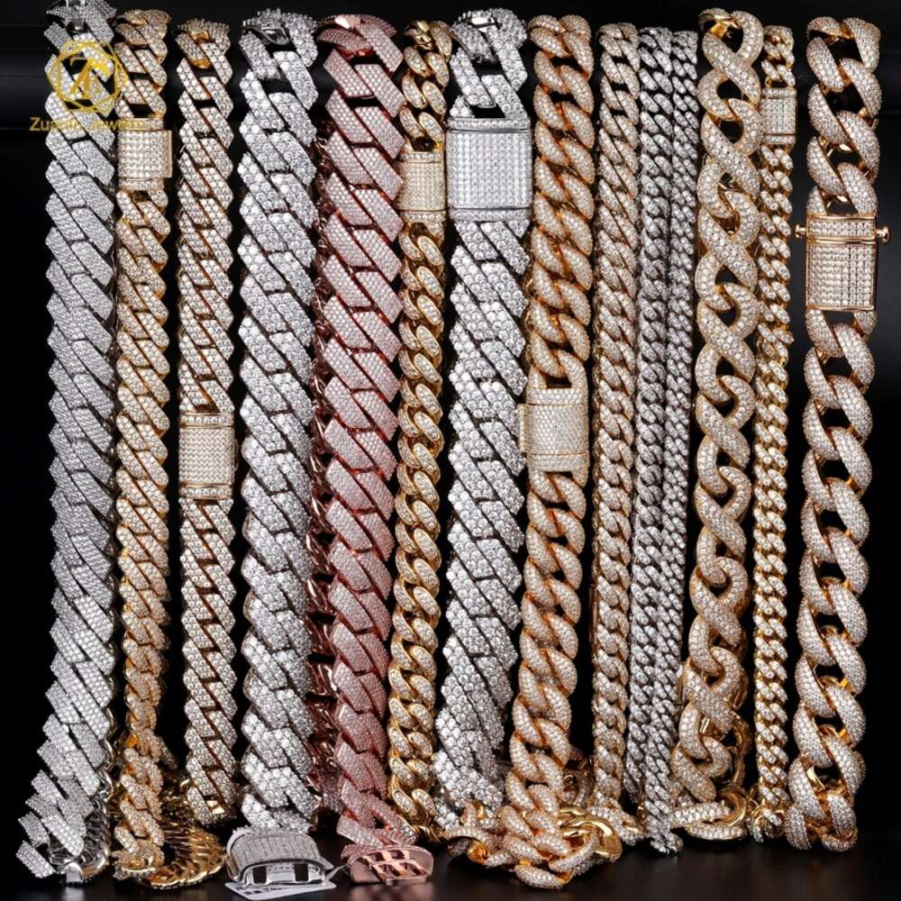 Wholesale Choker Gold Plated Custom k Solid Sliver Dia 12mm Moissanite Cuban Chain Necklace