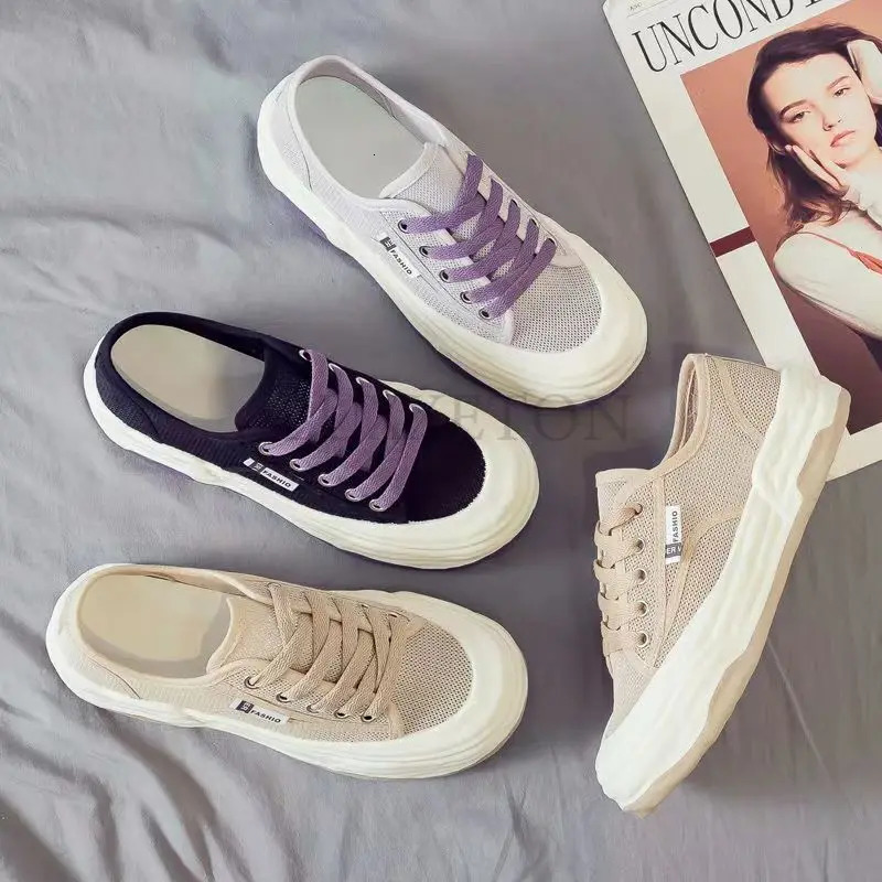 Summer Korea Version Breathable Canvas Shoes Casual Mesh Womens Shoes Fashionable Full Matching Light Sports Shoes Platform Shoes 240611