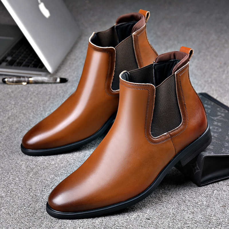 Big Size Chelsea Boots Man Genuine Leather Autumn Winter Men's Pointed Toe British Style Suit Shoes High Top Ankle Boots for Men