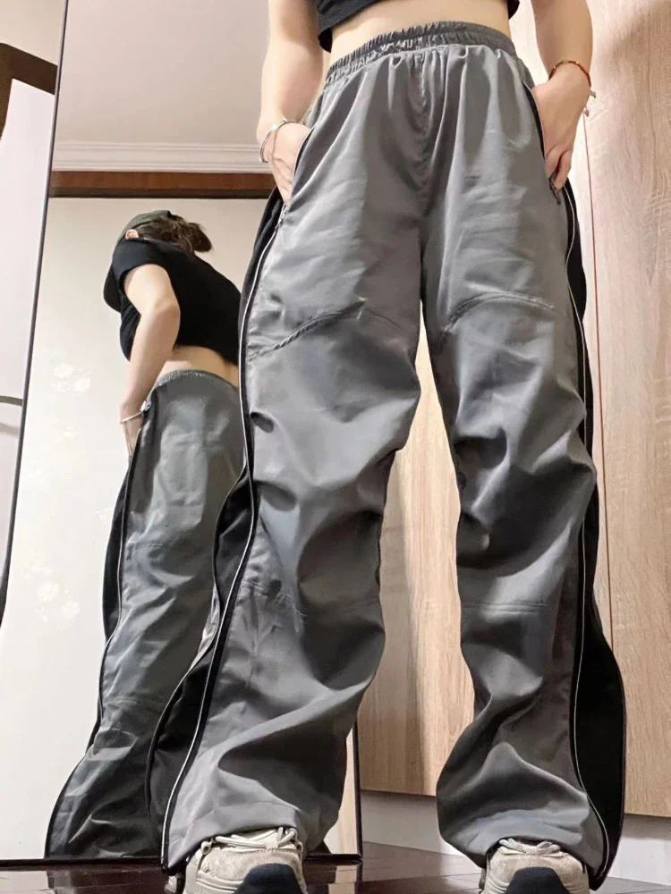 Women Casual Baggy Pants Harajuku Oversized Cargo Pants Y2K Korean Fashion Hip Hop Wide Leg Zipper Trousers Sweatpants 240530