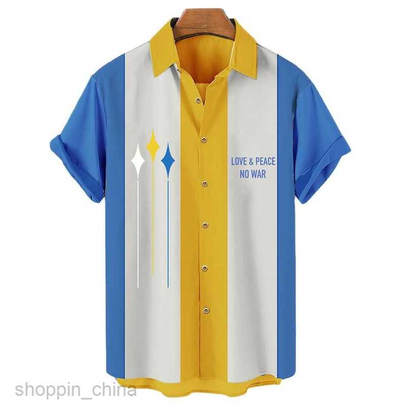 Men's Casual Shirts Men's Hawaii Short sleeved Shirt Men's 3D Digital Printed Striped Shirt Colorful Large 5XL tops