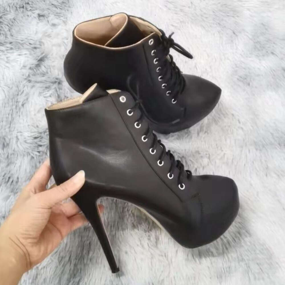 Ankle Boots Autumn Winter Sexy Pointed Toe Pole Dance High Heels Pumps Fashion Zip Lace-Up Women Shoes Female Big Size 42
