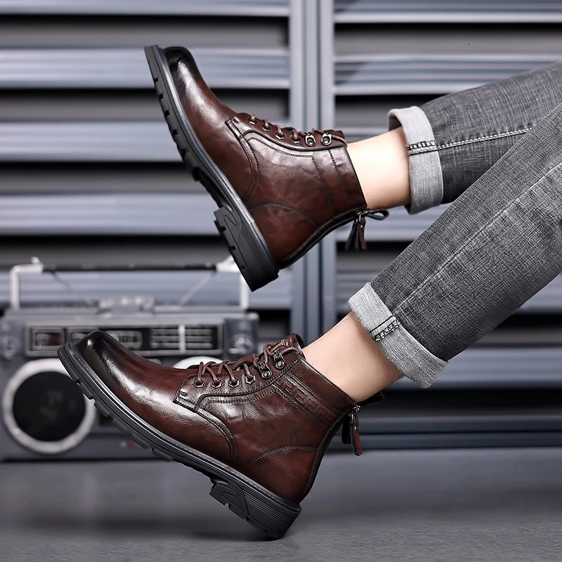 Business Office ankle Boot men Casual Mens Shoes lace up fashion Genuine Leather Autumn Winter Upscale Fashion for 240611
