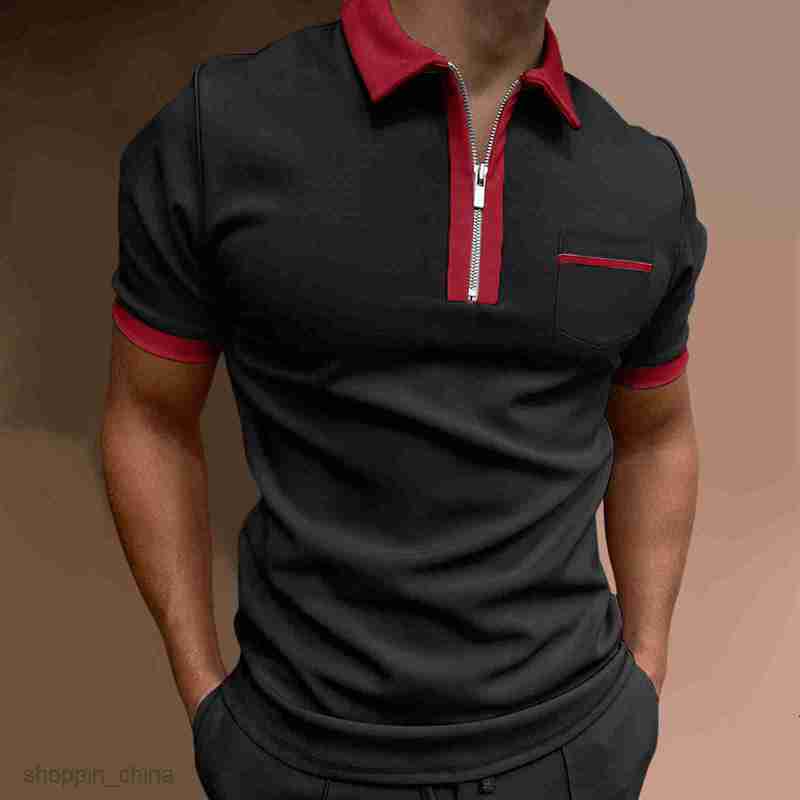 Men's Polos Shirts New Summer Casual Zipper pocket Polo Shirt Men Short Sleeve tops