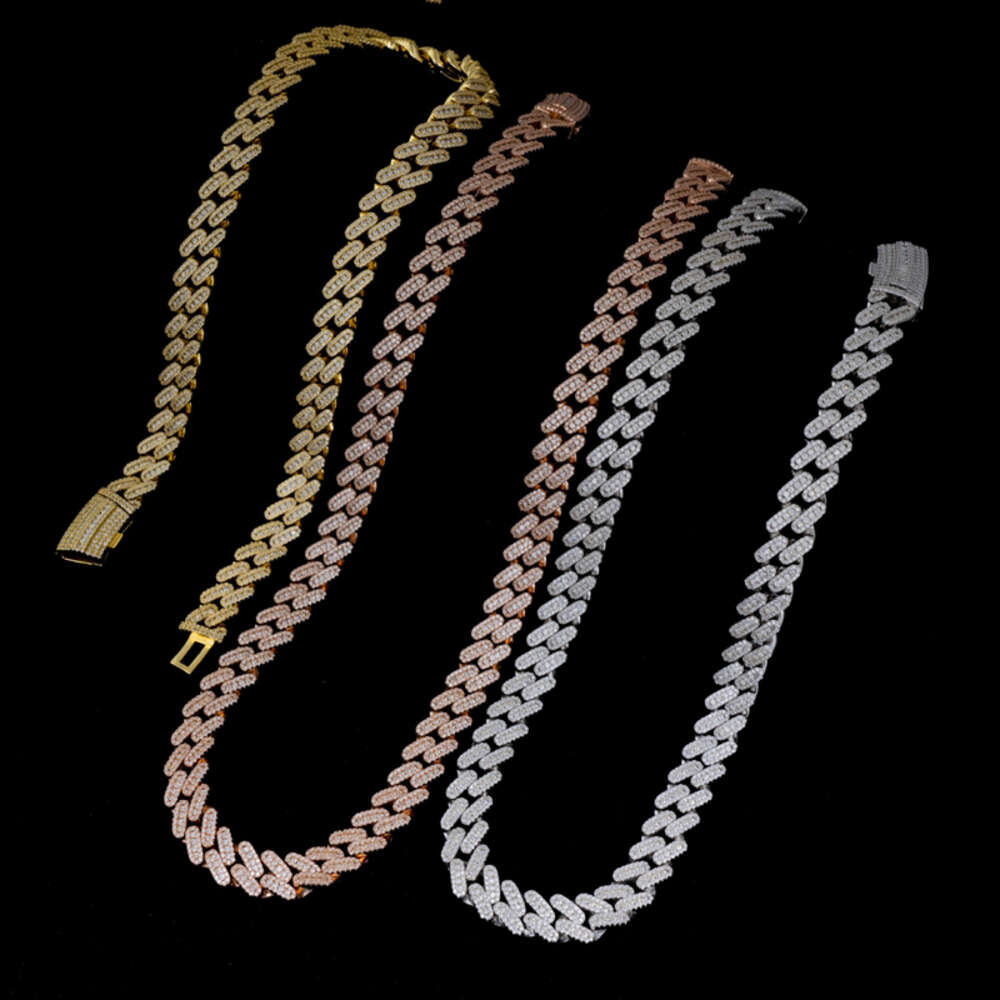 New Style Round Moissanite Diamond Cuban Chain 13mm Sterling Silver 925 Fully Ice Out Cuban Link Chain Hip Hop Jewelry Necklace