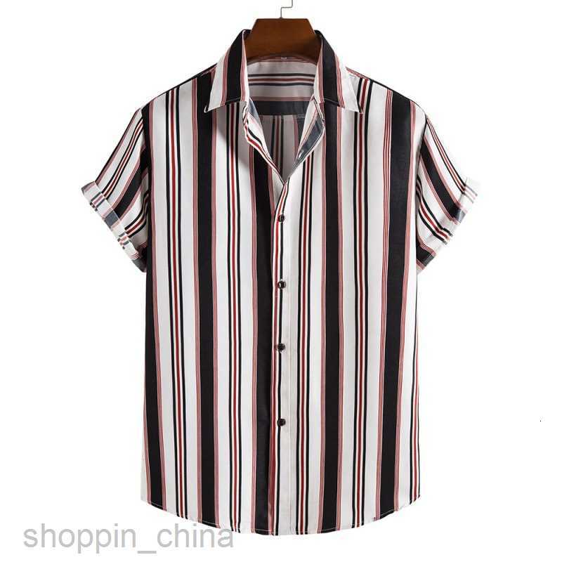 Men's Casual Shirts Direct new male loose oversized striped short sleeved shirt digital printed top tops