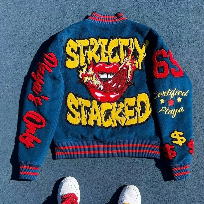 Harajuku Retro Hiphop Cartoon Letters Graphic American Y2k Embroidery Oversized Jacket Men Gothic Baseball Uniform Coats Top 240530