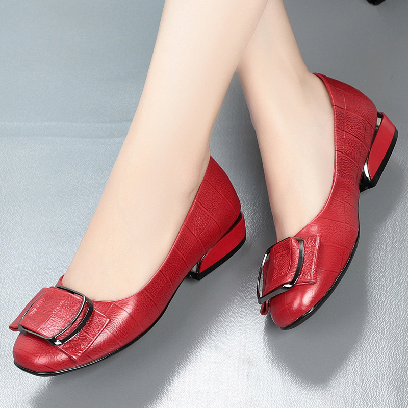 AIYUQI Autumn 2024 new Genuine Leather Women's Shallow Mouth Shoes Red Wild Women's Shoes Low Heel nurse Shoes Ladies
