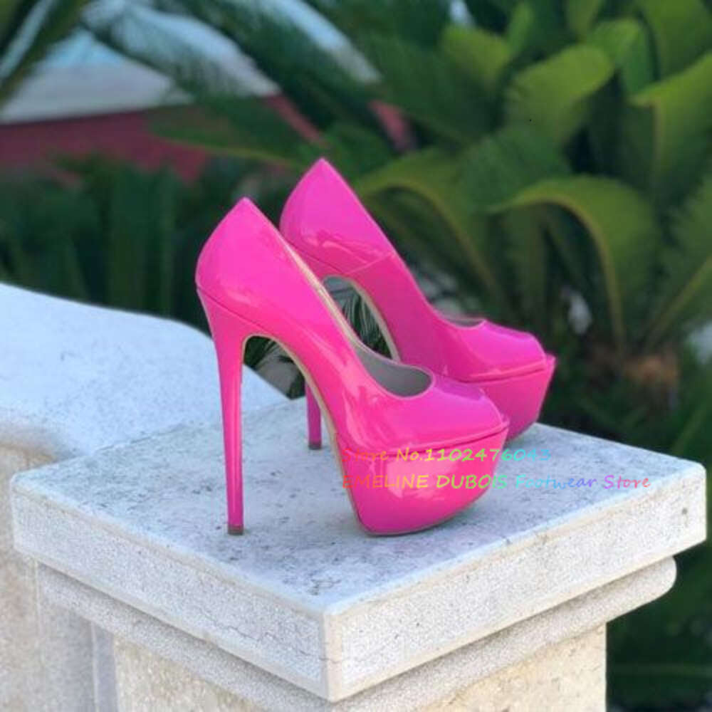 Black Patent Leather Woman 16Cm Peep Toe Platform Stiletto Heels Pumps Slip On Size 46 Formal Party Dress Runway Shoes