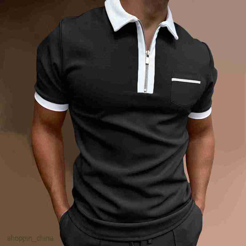 Men's Polos Shirts New Summer Casual Zipper pocket Polo Shirt Men Short Sleeve tops