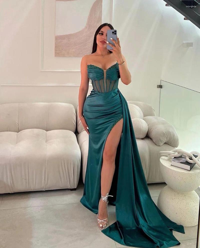 Party Dresses Purple Formal Sweetheart Sequin Beading Mermaid Evening Side Split Corset Prom Gown With Train