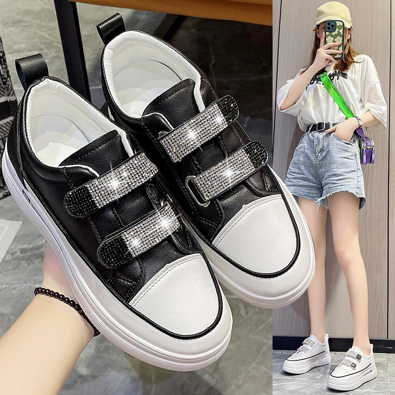Womens Sports Shoes Spring/Summer Vulcanized Shoes Fashion Rhinestone Casual Shoes Zapatillas Printed Womens Flat Shoes 240611