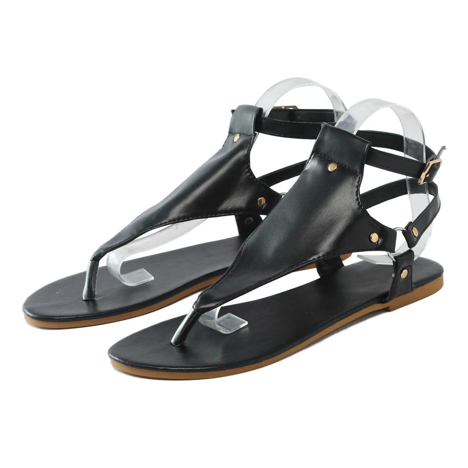 Sandals Summer flat slippers Pu leather flap buckle shoes 2023 New Roman fashion womens sandals Y2406120Z4R