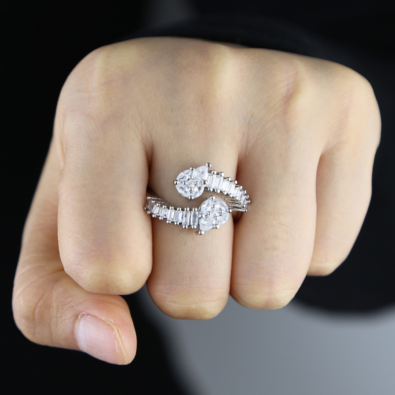 Geometric Round Water Drop CZ Adjustable Ring Sparking Bling 5A Cubic Zirconia Gold Color Women Finger Jewelry Fashion