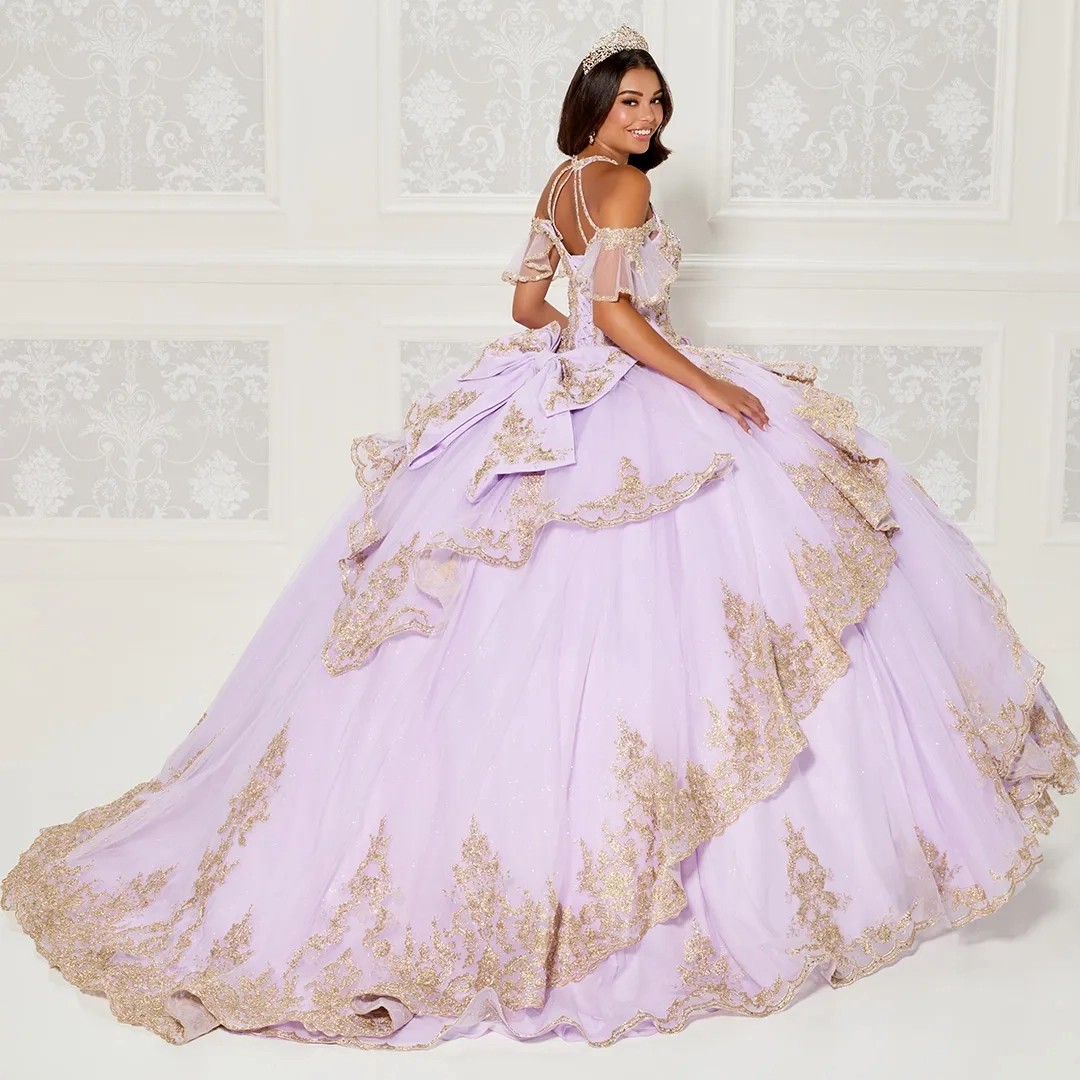 Lilac Mexican Quinceanera Dresses Ball Gown Off The Shoulder Tulle Appliques Puffy Charro Sweet 16 Dresses 15 Anos